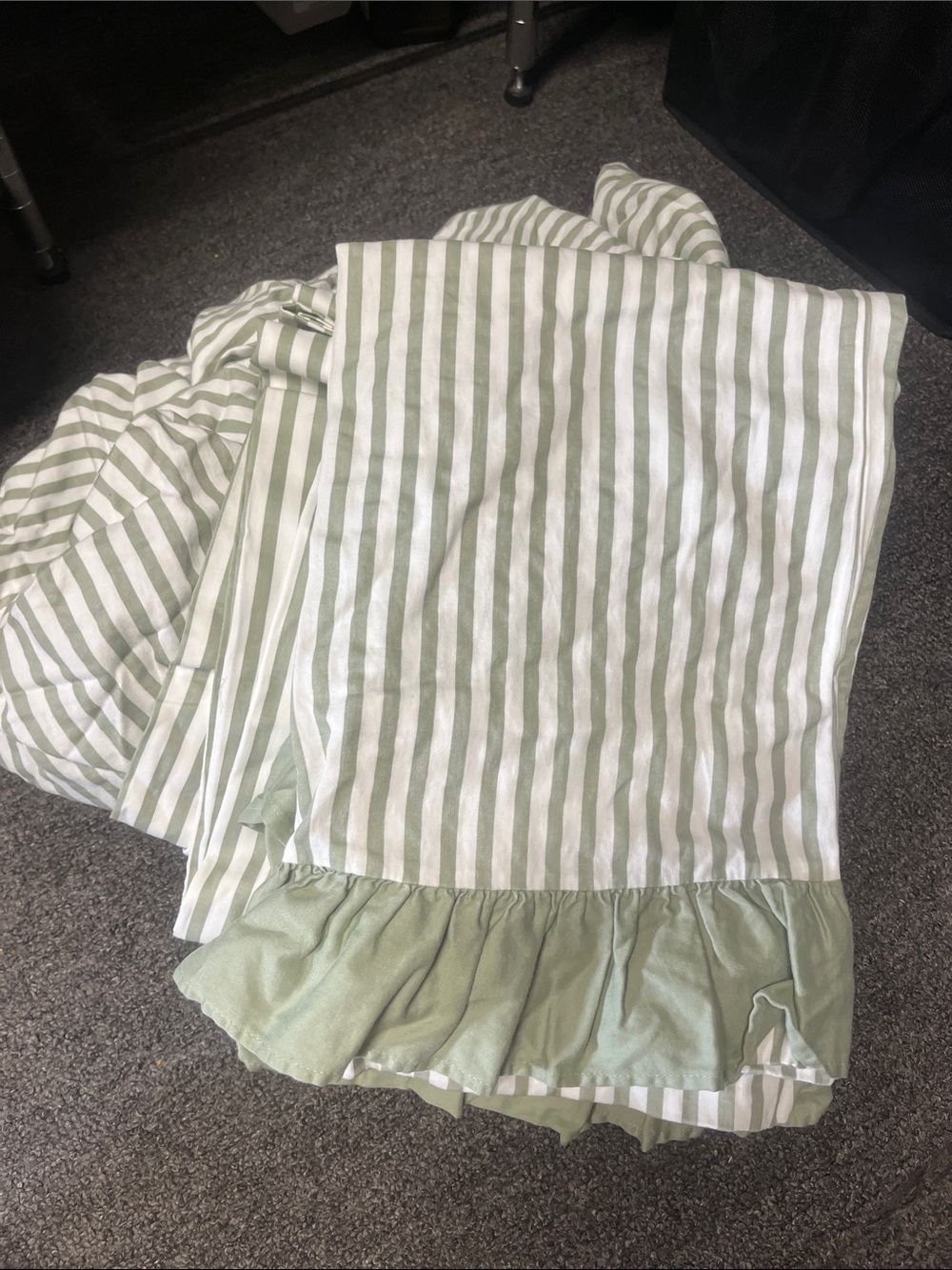 Kassatex Green and White Striped Ruffled Pillowcase